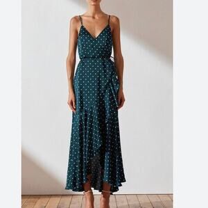 Shona Joy Wrap Dress | Emerald & Ivory Spot Print